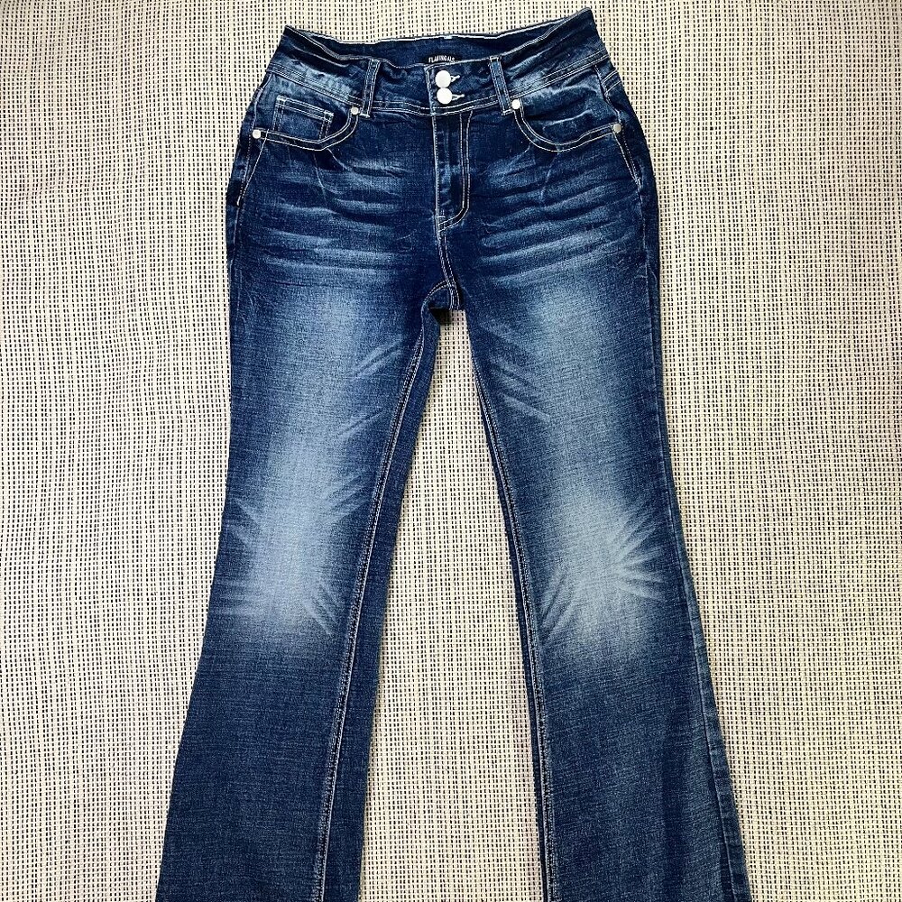 Flamingals Jeans Women's Denim Straight Leg Stretch Blue - Size S - Y2k 90's